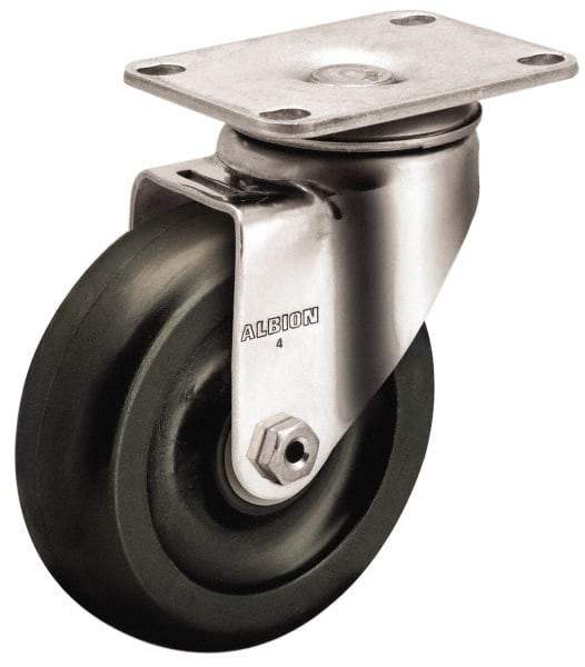 Albion - 4" Diam x 1-1/4" Wide x 5-1/8" OAH Top Plate Mount Swivel Caster - Polypropylene, 300 Lb Capacity, Plain Bearing, 2-1/2 x 3-5/8" Plate - Apex Tool & Supply
