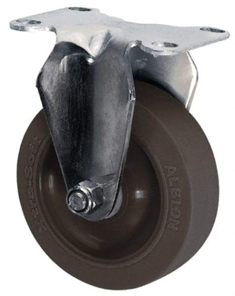Albion - 4" Diam x 1-1/4" Wide x 5-1/8" OAH Top Plate Mount Rigid Caster - Polyurethane, 350 Lb Capacity, Plain Bearing, 2-1/2 x 3-5/8" Plate - Apex Tool & Supply