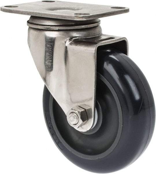 Albion - 4" Diam x 1-1/4" Wide x 5-1/8" OAH Top Plate Mount Swivel Caster - Polyurethane, 350 Lb Capacity, Plain Bearing, 2-1/2 x 3-5/8" Plate - Apex Tool & Supply