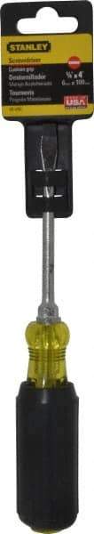 Stanley - 1/4" Blade Width, 8-1/4" OAL Standard Slotted Screwdriver - 4" Blade Length, Round Shank, Acetate with Rubber Grip Handle - Apex Tool & Supply