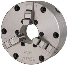 Yuasa - 3 Jaws, 12" Diam, Self Centering Manual Lathe Chuck - Plain Back Mount Spindle, Adjustable, Reversible, 4.3307" Through Hole Diam, 0.0005" Axial Runout, Cast Iron - Apex Tool & Supply
