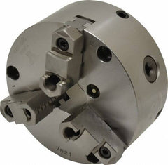 Yuasa - 3 Jaws, 6" Diam, Self Centering Manual Lathe Chuck - Plain Back Mount Spindle, Adjustable, Reversible, 1.7323" Through Hole Diam, 0.0005" Axial Runout, Cast Iron - Apex Tool & Supply