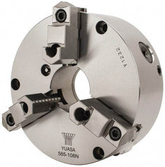 Yuasa - 3 Jaws, 8" Diam, Self Centering Manual Lathe Chuck - Plain Back Mount Spindle, Adjustable, Reversible, 2.4803" Through Hole Diam, 0.0005" Axial Runout, Cast Iron - Apex Tool & Supply
