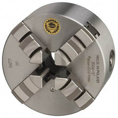 Bison - 4 Jaws, 6" Diam, Self Centering Manual Lathe Chuck - Plain Back Mount Spindle, 3,000 Max RPM, 1.6535" Through Hole Diam, 0.0008" Axial Runout, 0.0012" Radial Runout, Cast Iron - Apex Tool & Supply