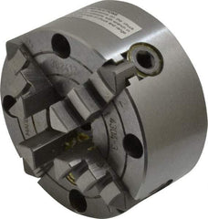 Bison - 4 Jaws, 3" Diam, Independent Manual Lathe Chuck - Plain Back Mount Spindle, Reversible, 4,000 Max RPM, 63/64" Through Hole Diam, Cast Iron - Apex Tool & Supply