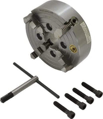 Bison - 4 Jaws, 6" Diam, Independent Manual Lathe Chuck - Plain Back Mount Spindle, Reversible, 3,200 Max RPM, 1.6535" Through Hole Diam, Cast Iron - Apex Tool & Supply