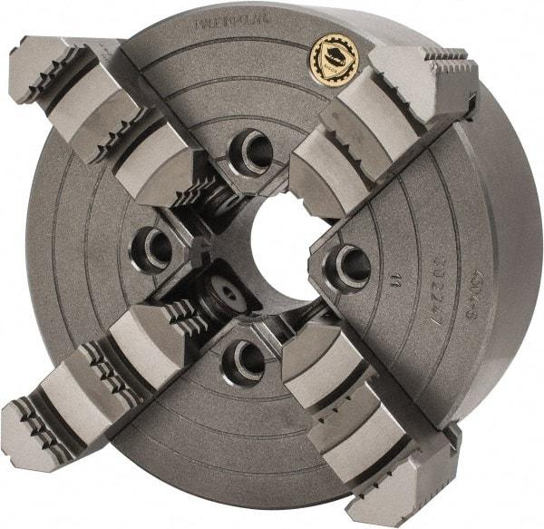 Bison - 4 Jaws, 8" Diam, Independent Manual Lathe Chuck - Plain Back Mount Spindle, Reversible, 1,800 Max RPM, 1.9685" Through Hole Diam, Cast Iron - Apex Tool & Supply