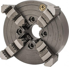 Bison - 4 Jaws, 8" Diam, Independent Manual Lathe Chuck - Plain Back Mount Spindle, Reversible, 1,800 Max RPM, 1.9685" Through Hole Diam, Cast Iron - Apex Tool & Supply