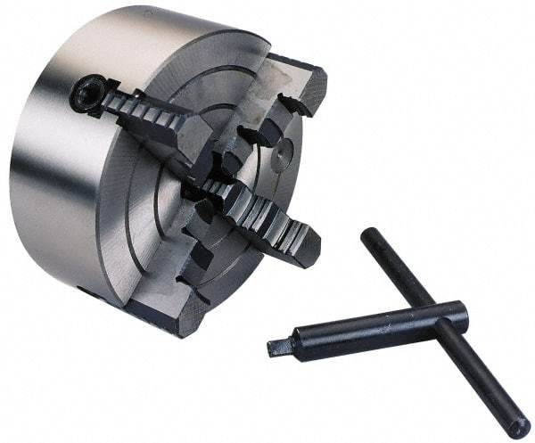 Interstate - 4 Jaws, 10" Diam, Independent Manual Lathe Chuck - Plain Back Mount Spindle, Reversible, 2-61/64" Through Hole Diam, Cast Iron - Apex Tool & Supply