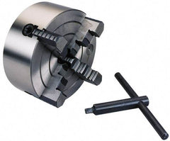 Interstate - 4 Jaws, 10" Diam, Independent Manual Lathe Chuck - Plain Back Mount Spindle, Reversible, 2-61/64" Through Hole Diam, Cast Iron - Apex Tool & Supply
