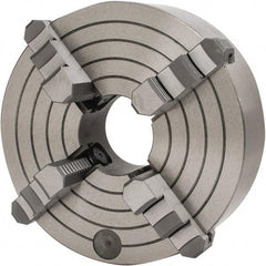 Interstate - 4 Jaws, 10" Diam, Independent Manual Lathe Chuck - D1-6 Mount Spindle, Reversible, 2.953" Through Hole Diam, Cast Iron - Apex Tool & Supply