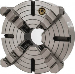 Bison - 4 Jaws, 12" Diam, Independent Manual Lathe Chuck - D1-8 Mount Spindle, Reversible, 3.1496" Through Hole Diam, Cast Iron - Apex Tool & Supply