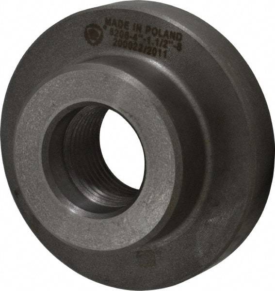 Bison - Adapter Back Plate for 4" Diam Self Centering Lathe Chucks - 1-1/2 - 8 Mount, 1-1/2" Through Hole Diam, 2.677mm ID, 4.095" OD, 0.709" Flange Height, Cast Iron - Apex Tool & Supply
