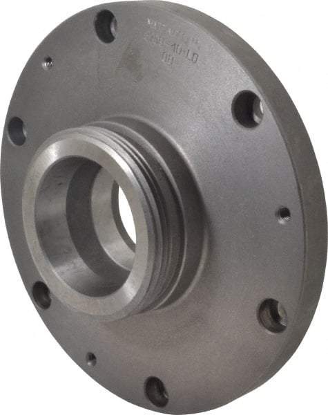 Bison - Adapter Back Plate for 10" Diam Self Centering Lathe Chucks - L-0 Mount, 2.6" Through Hole Diam, 9.88" OD, 0.83" Flange Height, Cast Iron - Apex Tool & Supply