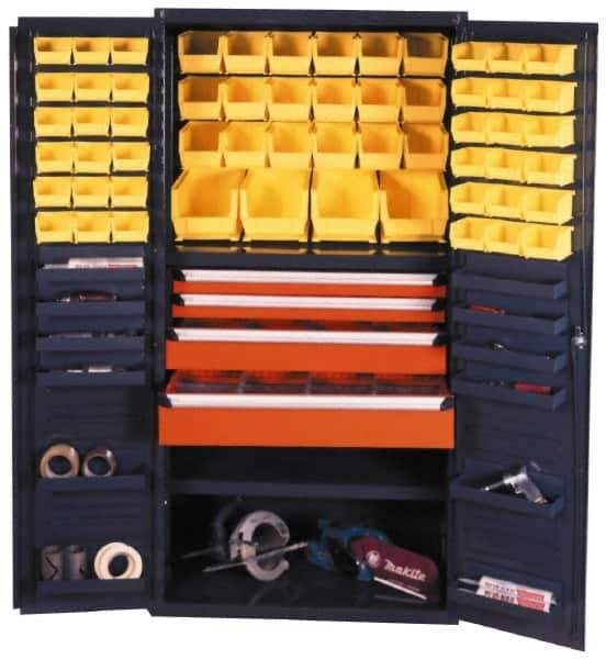 Durham - 13 Shelf 52 Bin Storage Cabinet - Steel, 36" Wide x 24" Deep x 72" High, Gray - Apex Tool & Supply