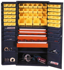 Durham - 13 Shelf 52 Bin Storage Cabinet - Steel, 36" Wide x 24" Deep x 72" High, Gray - Apex Tool & Supply