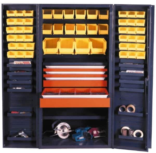 Durham - 13 Shelf 58 Bin Storage Cabinet - Steel, 36" Wide x 24" Deep x 72" High, Gray - Apex Tool & Supply