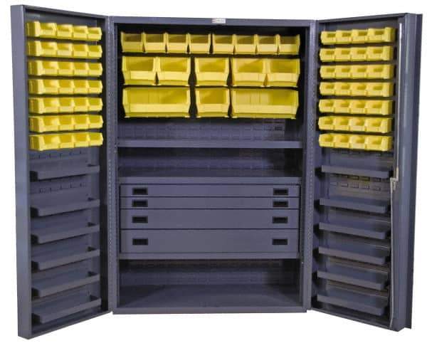 Durham - 13 Shelf 69 Bin Storage Cabinet - Steel, 48" Wide x 24" Deep x 72" High, Gray - Apex Tool & Supply