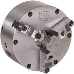 Pratt Burnerd America - 3 Jaws, 10" Diam, Self Centering Manual Lathe Chuck - Plain Back Mount Spindle, Adjustable, Reversible, 3,300 Max RPM, 3" Through Hole Diam, Forged Steel - Apex Tool & Supply