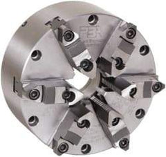 Pratt Burnerd America - 6 Jaws, 8" Diam, Self Centering Manual Lathe Chuck - Plain Back Mount Spindle, Adjustable, Reversible, 2,200 Max RPM, 2-1/4" Through Hole Diam, Forged Steel - Apex Tool & Supply
