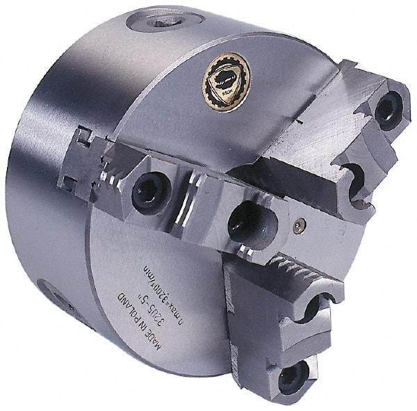 Bison - 3 Jaws, 10" Diam, Self Centering Manual Lathe Chuck - L-0 Mount Spindle, Reversible, 2,000 Max RPM, 2.9921" Through Hole Diam, 0.001" Axial Runout, 0.0016" Radial Runout, Cast Iron - Apex Tool & Supply