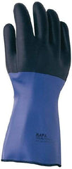 MAPA Professional - Size XL (10), 14" Long, Supported, Neoprene Chemical Resistant Gloves - Textured Finish, Cotton Jersey Thermal Lined, Gauntlet Cuff, Black/Blue, FDA Approved - Apex Tool & Supply