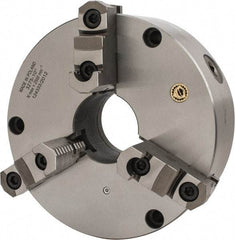 Bison - 3 Jaws, 10" Diam, Self Centering Manual Lathe Chuck - Front Mount, Reversible, 2.9921" Through Hole Diam, Cast Iron - Apex Tool & Supply