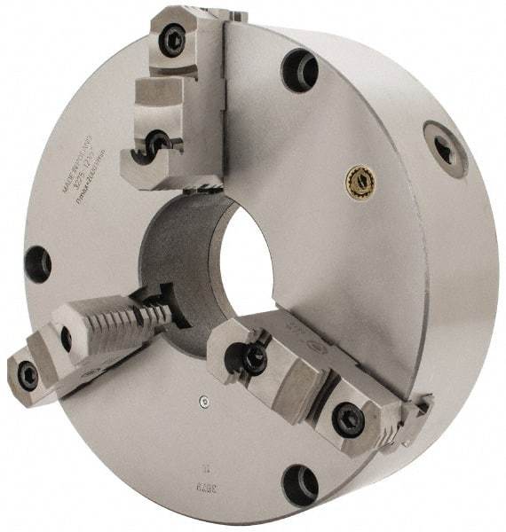 Bison - 3 Jaws, 12" Diam, Self Centering Manual Lathe Chuck - Front Mount, Reversible, 4.0551" Through Hole Diam, Cast Iron - Apex Tool & Supply