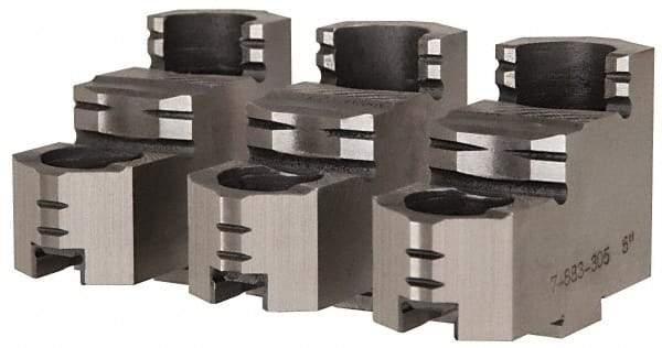 Bison - 10" Max Chuck Diam Compatibility, Steel Tongue & Groove Hard Lathe Top Jaws - 1.28" Wide x 3.74" Long x 2.023" High - Apex Tool & Supply