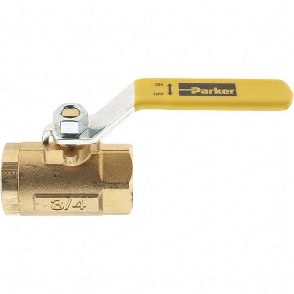 Parker - 3/4" Pipe, Female Port, Brass Standard Ball Valve - Inline - One Way Flow, FNPT x FNPT Ends, Lever Handle, 600 WOG, 150 WSP - Apex Tool & Supply