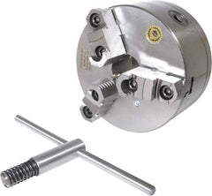 Bison - 3 Jaws, 6" Diam, Self Centering Manual Lathe Chuck - D1-4 Mount Spindle, Reversible, 3,000 Max RPM, 1.6535" Through Hole Diam, 0.0008" Axial Runout, 0.0012" Radial Runout, Cast Iron - Apex Tool & Supply
