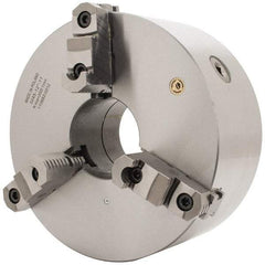 Bison - 3 Jaws, 12" Diam, Self Centering Manual Lathe Chuck - D1-11 Mount Spindle, Reversible, 1,500 Max RPM, 4.0551" Through Hole Diam, 0.0012" Axial Runout, 0.002" Radial Runout, Cast Iron - Apex Tool & Supply