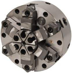Interstate - 6 Jaws, 8" Diam, Self Centering Manual Lathe Chuck - Adjustable, Reversible, 2.264" Through Hole Diam, Cast Iron - Apex Tool & Supply