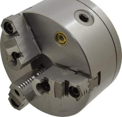 Bison - 3 Jaws, 6" Diam, Self Centering Manual Lathe Chuck - L-00 Mount Spindle, Reversible, 3,000 Max RPM, 1.6535" Through Hole Diam, 0.0008" Axial Runout, 0.0012" Radial Runout, Cast Iron - Apex Tool & Supply