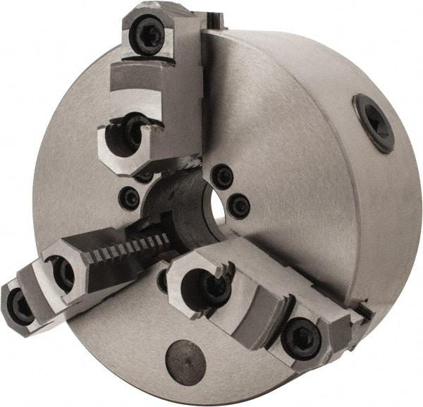 Interstate - 3 Jaws, 6" Diam, Self Centering Manual Lathe Chuck - D1-4 Mount Spindle, Reversible, 1.5748" Through Hole Diam, Cast Iron - Apex Tool & Supply