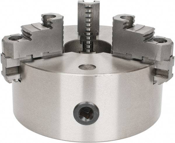 Interstate - 3 Jaws, 8" Diam, Self Centering Manual Lathe Chuck - D1-4 Mount Spindle, Reversible, 1.9685" Through Hole Diam, Cast Iron - Apex Tool & Supply