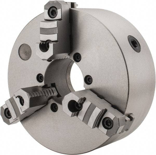 Interstate - 3 Jaws, 10" Diam, Self Centering Manual Lathe Chuck - D1-8 Mount Spindle, Reversible, 2.7559" Through Hole Diam, Cast Iron - Apex Tool & Supply