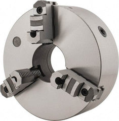 Interstate - 3 Jaws, 12" Diam, Self Centering Manual Lathe Chuck - D1-8 Mount Spindle, Reversible, 3-15/16" Through Hole Diam, Cast Iron - Apex Tool & Supply