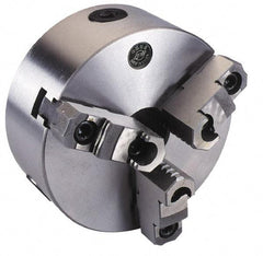 Interstate - 3 Jaws, 10" Diam, Self Centering Manual Lathe Chuck - Plain Back Mount Spindle, Reversible, 3.1496" Through Hole Diam, 0.003" Axial Runout, Cast Iron - Apex Tool & Supply