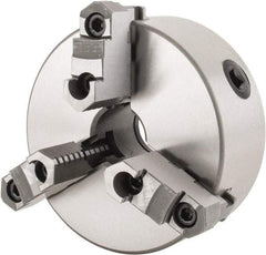 Interstate - 3 Jaws, 6" Diam, Self Centering Manual Lathe Chuck - Plain Back Mount Spindle, Reversible, 1.5748" Through Hole Diam, 0.003" Axial Runout, Cast Iron - Apex Tool & Supply