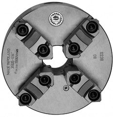 Bison - 4 Jaws, 6" Diam, Self Centering Manual Lathe Chuck - Plain Back Mount Spindle, Reversible, 3,000 Max RPM, 1.6535" Through Hole Diam, 0.0012" Axial Runout, 0.0015" Radial Runout, Cast Iron - Apex Tool & Supply