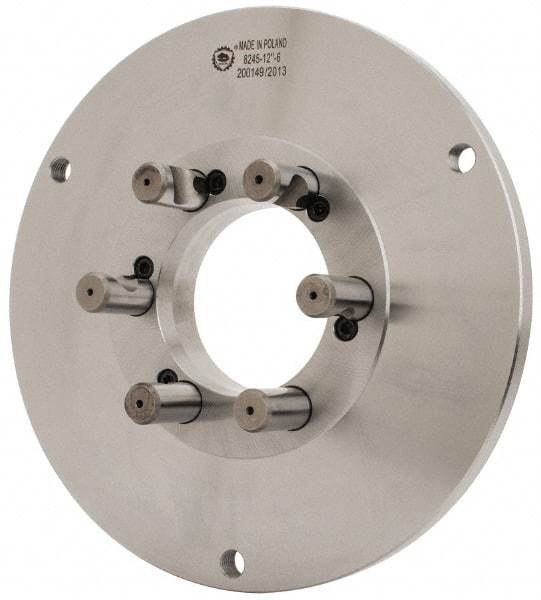 Bison - Adapter Back Plate for 12-1/2" Diam Self Centering Lathe Chucks - D1-6 Mount, 4.055" Through Hole Diam, 7.086mm ID, 12.4" OD, 3/4" Flange Height, Steel - Apex Tool & Supply