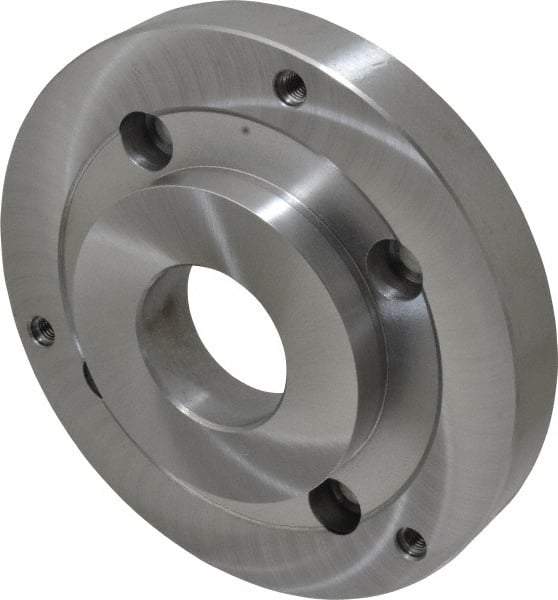 Bison - Adapter Back Plate for 8" Diam Self Centering Lathe Chucks - A2-6 Mount, 2.165" Through Hole Diam, 4.33mm ID, 7.87" OD, 1.11" Flange Height, Steel - Apex Tool & Supply