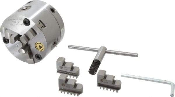 Bison - 3 Jaws, 4" Diam, Self Centering Manual Lathe Chuck - Adjustable, 0.787" Through Hole Diam, Forged Steel - Apex Tool & Supply