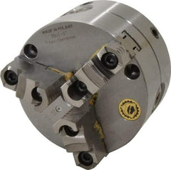 Bison - 3 Jaws, 5" Diam, Self Centering Manual Lathe Chuck - Front Mount, Adjustable, Reversible, 3,800 Max RPM, 1.378" Through Hole Diam, Forged Steel - Apex Tool & Supply