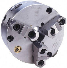Bison - 3 Jaws, 8" Diam, Self Centering Manual Lathe Chuck - Front Mount, Adjustable, Reversible, 3,100 Max RPM, 2.165" Through Hole Diam, Forged Steel - Apex Tool & Supply