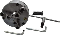 Bison - 3 Jaws, 6" Diam, Self Centering Manual Lathe Chuck - Front Mount, Adjustable, Reversible, 3,500 Max RPM, 1.654" Through Hole Diam, Forged Steel - Apex Tool & Supply