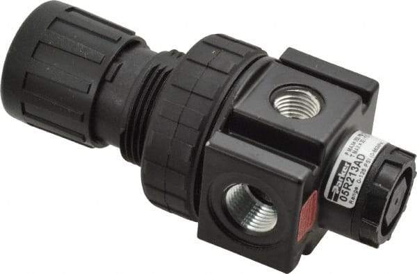 Parker - 3/8 NPT Port, 40 CFM, Zinc Economy Regulator - 2 to 125 psi Range, 300 Max psi Supply Pressure, 1/4" Gauge Port Thread, 2" Wide x 4.44" High - Apex Tool & Supply