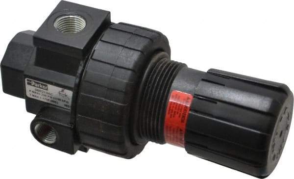 Parker - 3/8 NPT Port, 60 CFM, Zinc Compact Regulator - 2 to 125 psi Range, 250 Max psi Supply Pressure, 1/4" Gauge Port Thread, 2.81" Wide x 6.08" High - Apex Tool & Supply