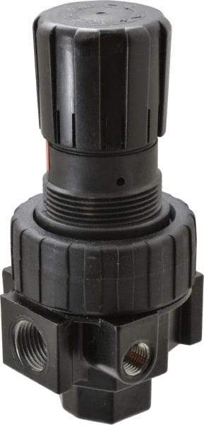 Parker - 1/2 NPT Port, 75 CFM, Zinc Compact Regulator - 2 to 125 psi Range, 250 Max psi Supply Pressure, 1/4" Gauge Port Thread, 2.81" Wide x 6.08" High - Apex Tool & Supply
